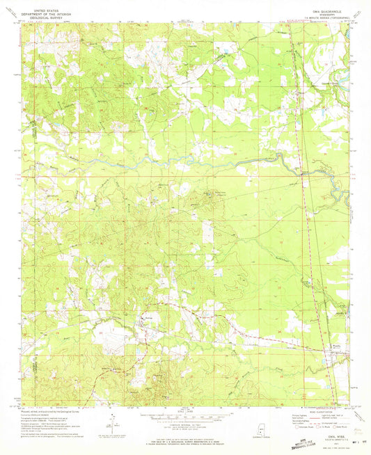 Classic USGS Oma Mississippi 7.5'x7.5' Topo Map Image