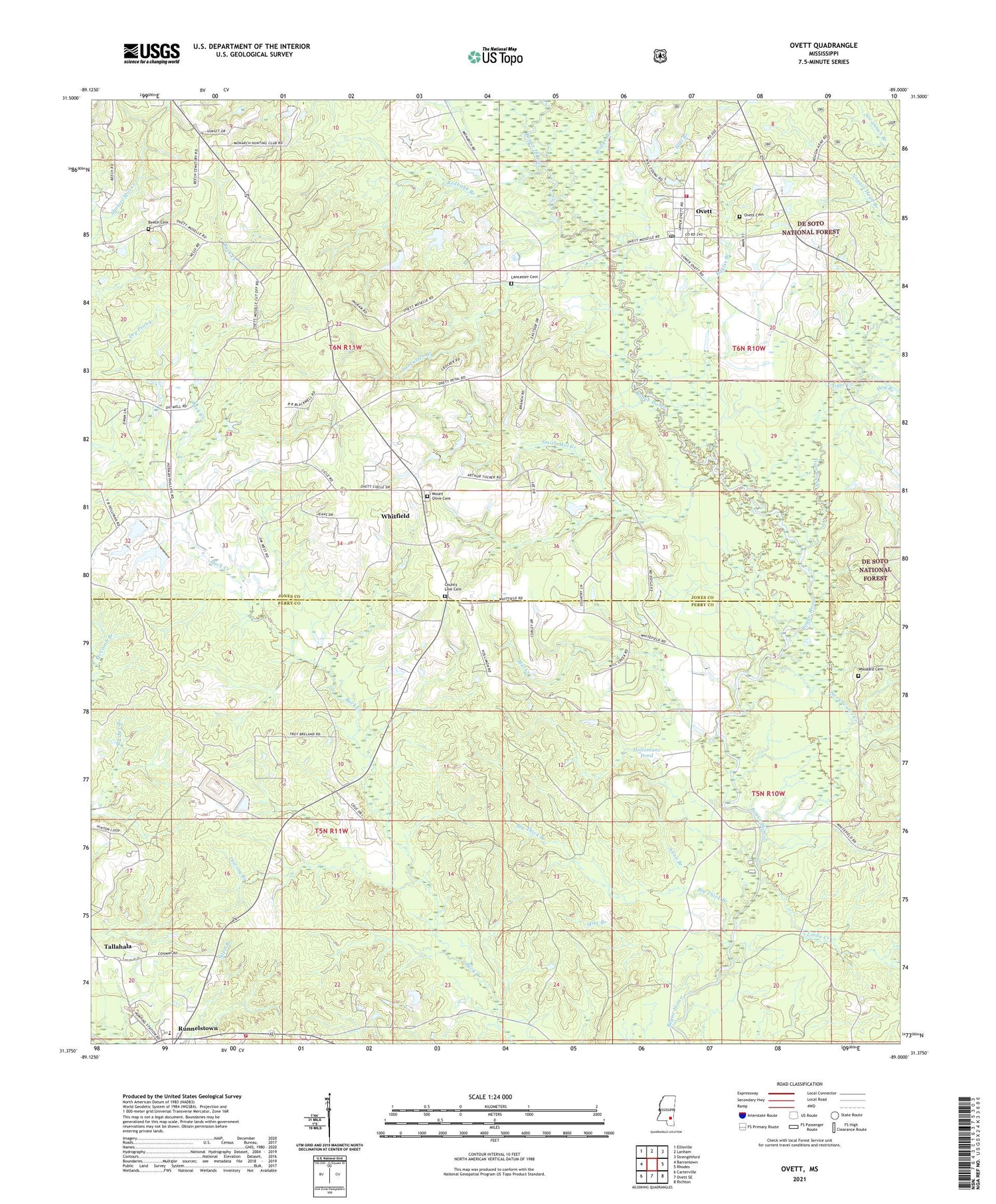 Ovett Mississippi US Topo Map Image