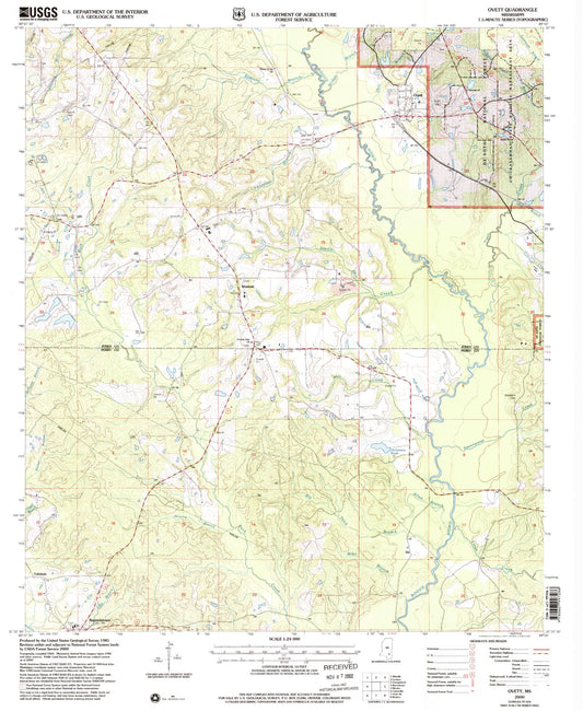 Classic USGS Ovett Mississippi 7.5'x7.5' Topo Map Image