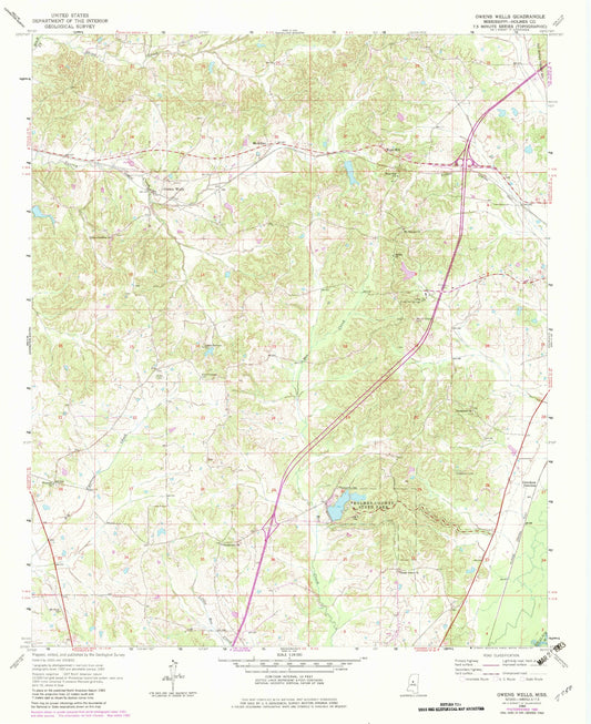 Classic USGS Owens Wells Mississippi 7.5'x7.5' Topo Map Image