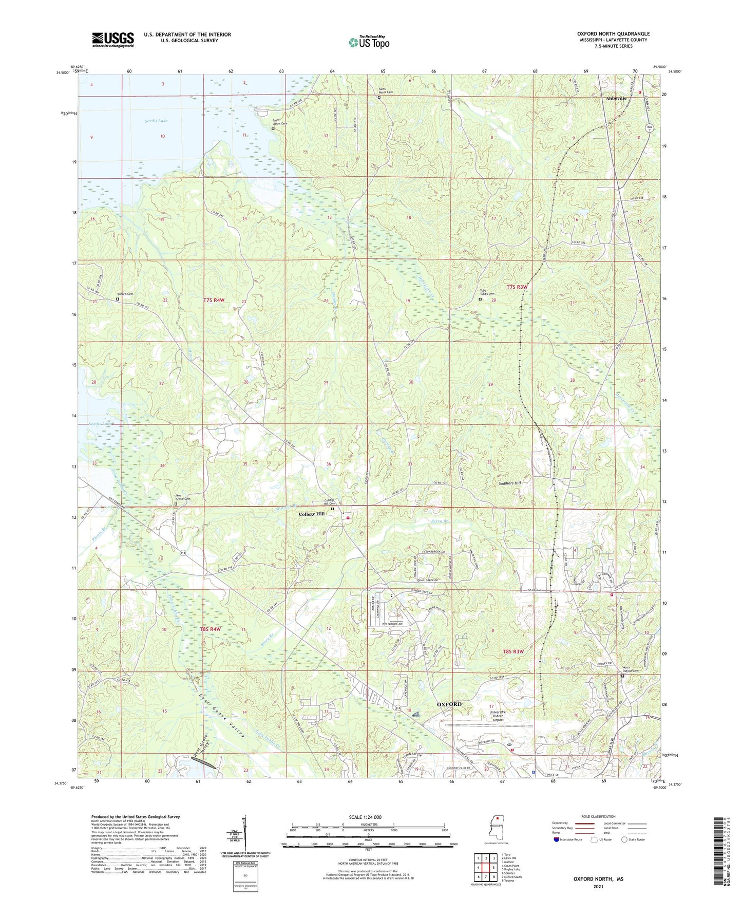 Oxford North Mississippi US Topo Map Image