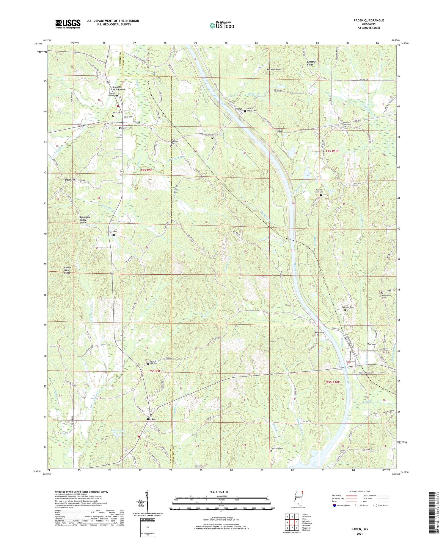 Paden Mississippi US Topo Map Image