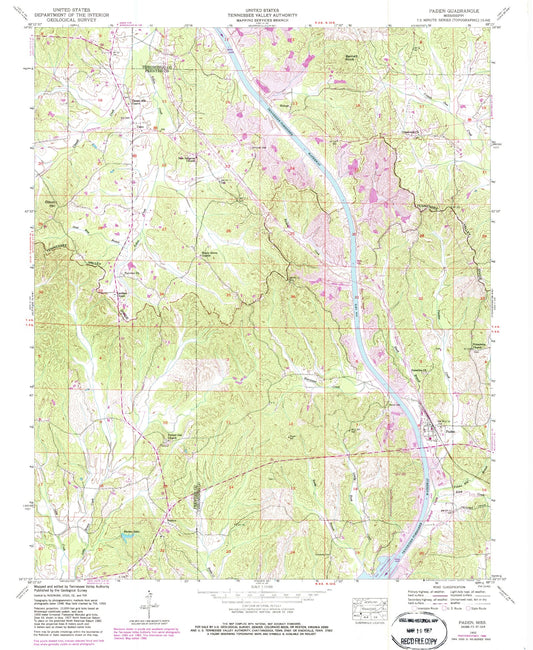 Classic USGS Paden Mississippi 7.5'x7.5' Topo Map Image