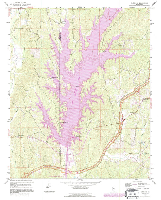 Classic USGS Paden SE Mississippi 7.5'x7.5' Topo Map Image