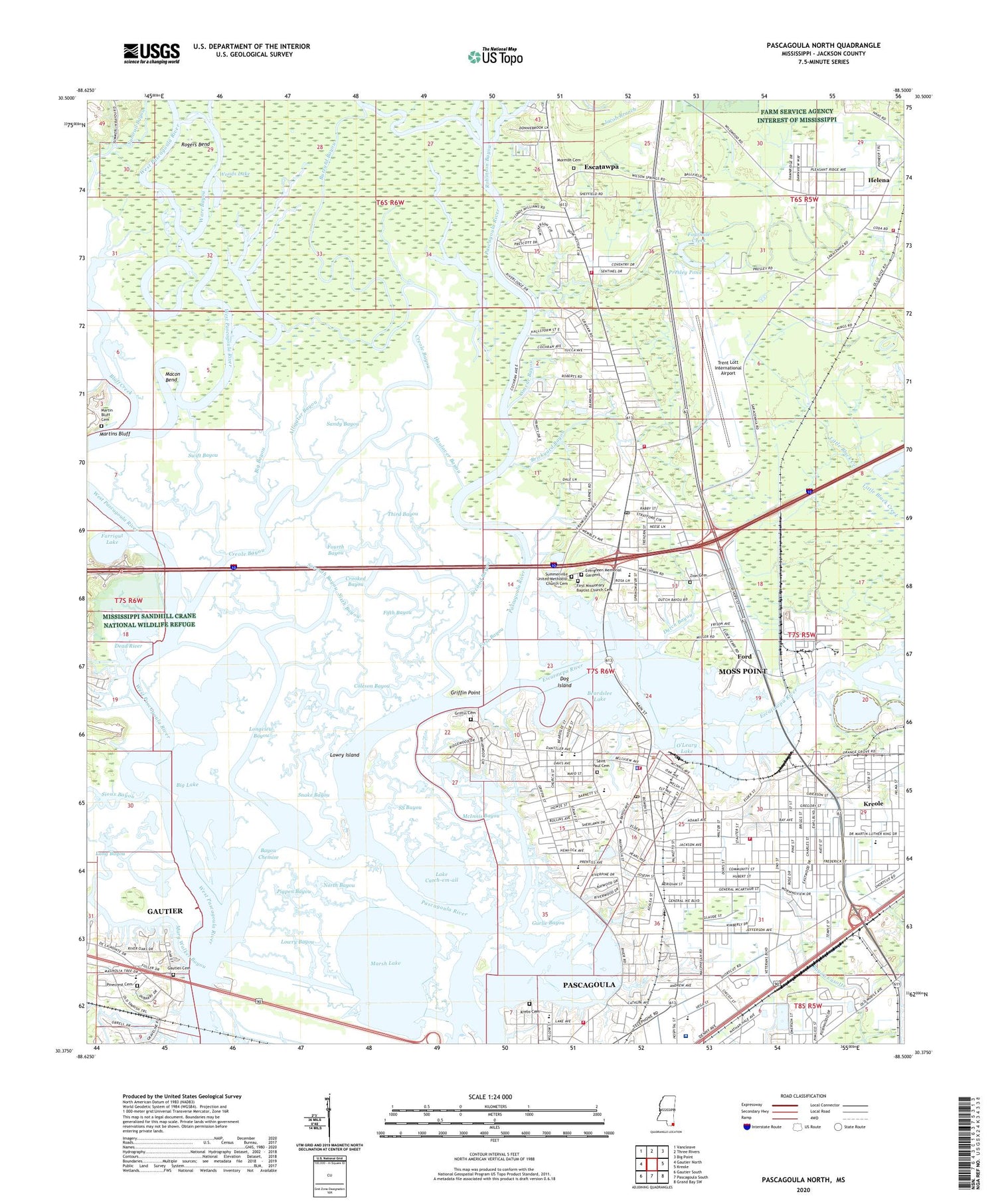 Pascagoula North Mississippi US Topo Map Image