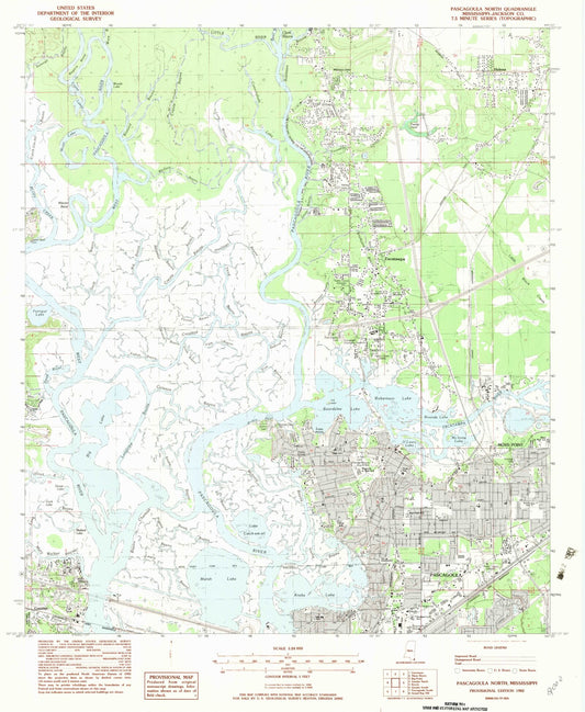 Classic USGS Pascagoula North Mississippi 7.5'x7.5' Topo Map Image