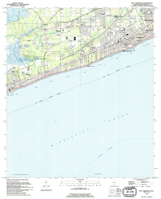 Classic USGS Pass Christian Mississippi 7.5'x7.5' Topo Map Image