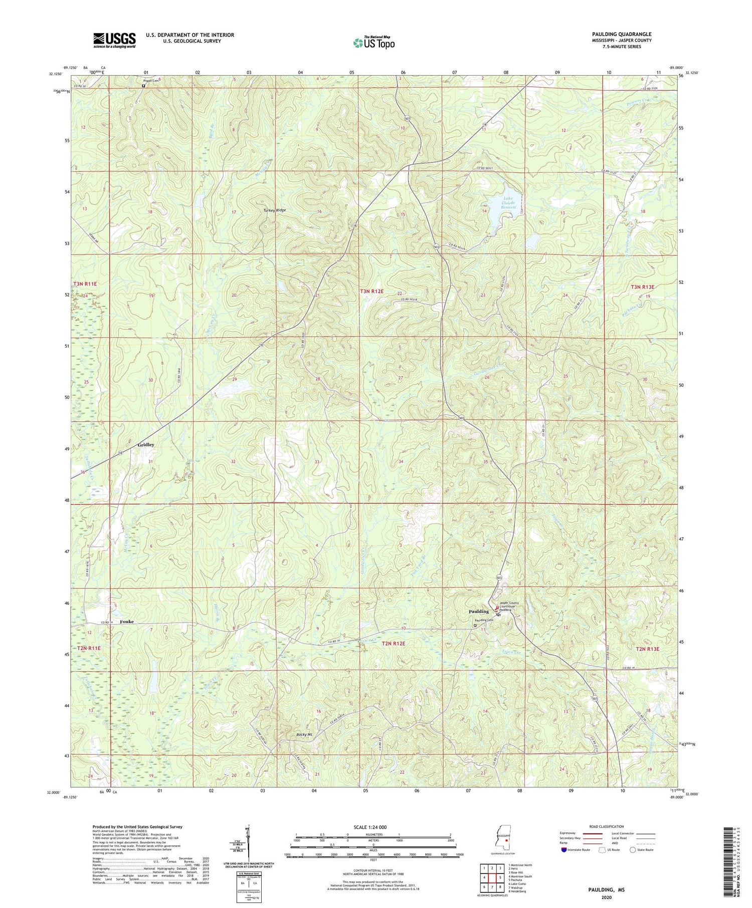 Paulding Mississippi US Topo Map Image