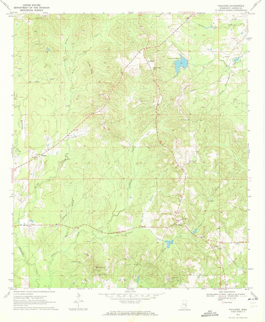Classic USGS Paulding Mississippi 7.5'x7.5' Topo Map Image