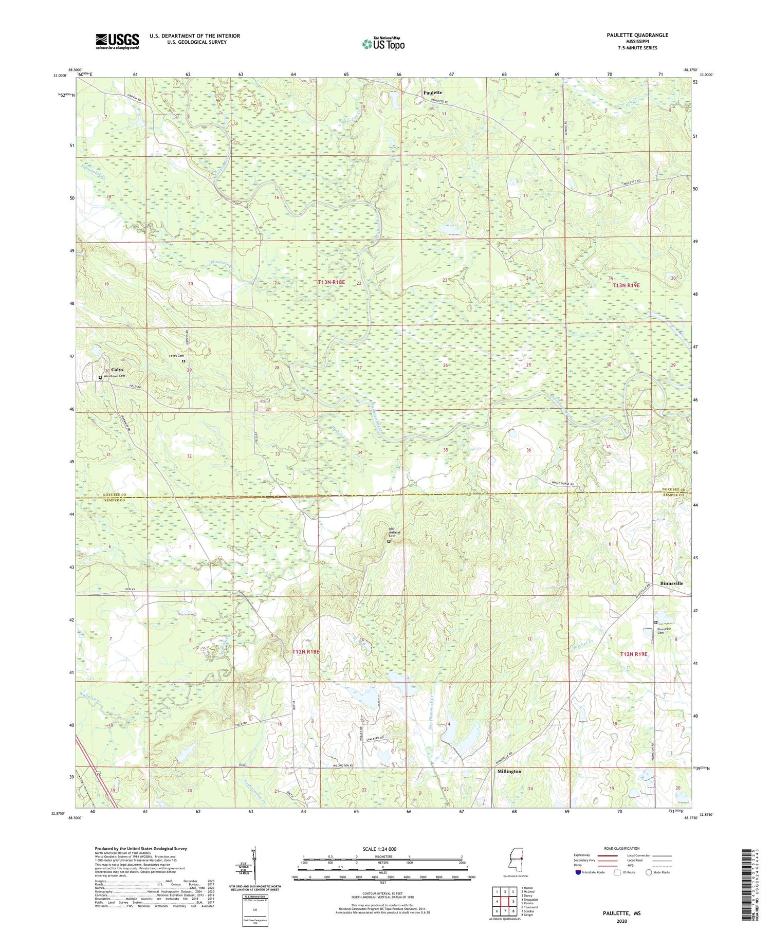 Paulette Mississippi US Topo Map Image