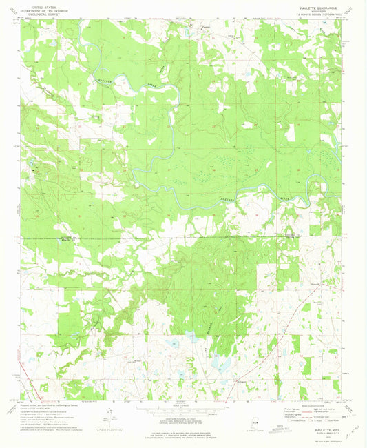 Classic USGS Paulette Mississippi 7.5'x7.5' Topo Map Image