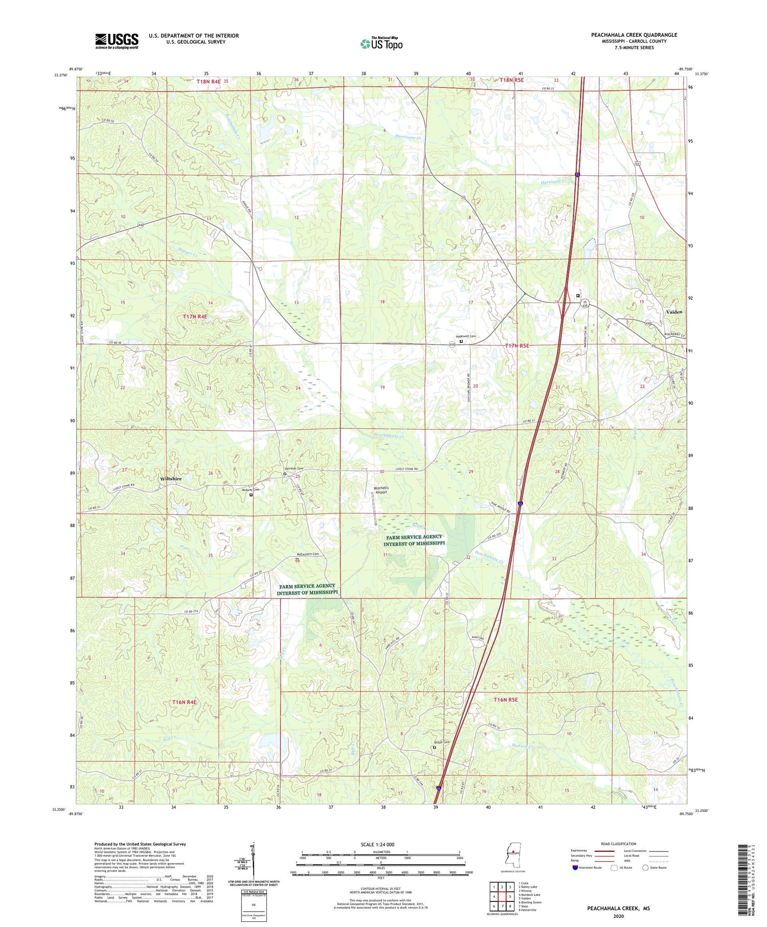 Peachahala Creek Mississippi US Topo Map Image