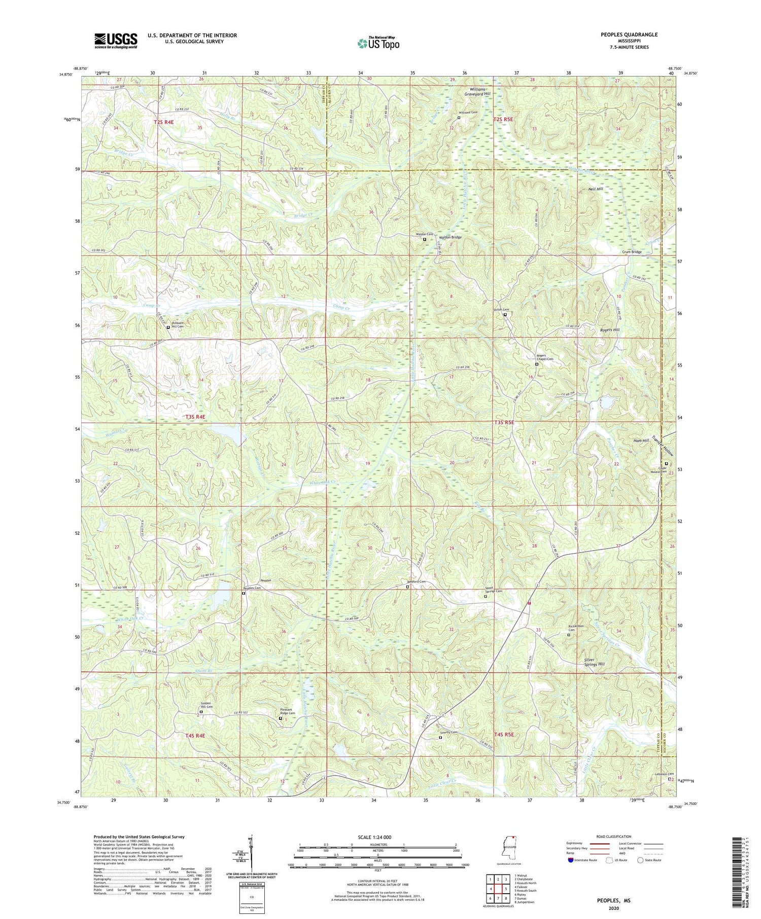 Peoples Mississippi US Topo Map Image