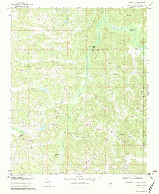 Classic USGS Peoples Mississippi 7.5'x7.5' Topo Map Image