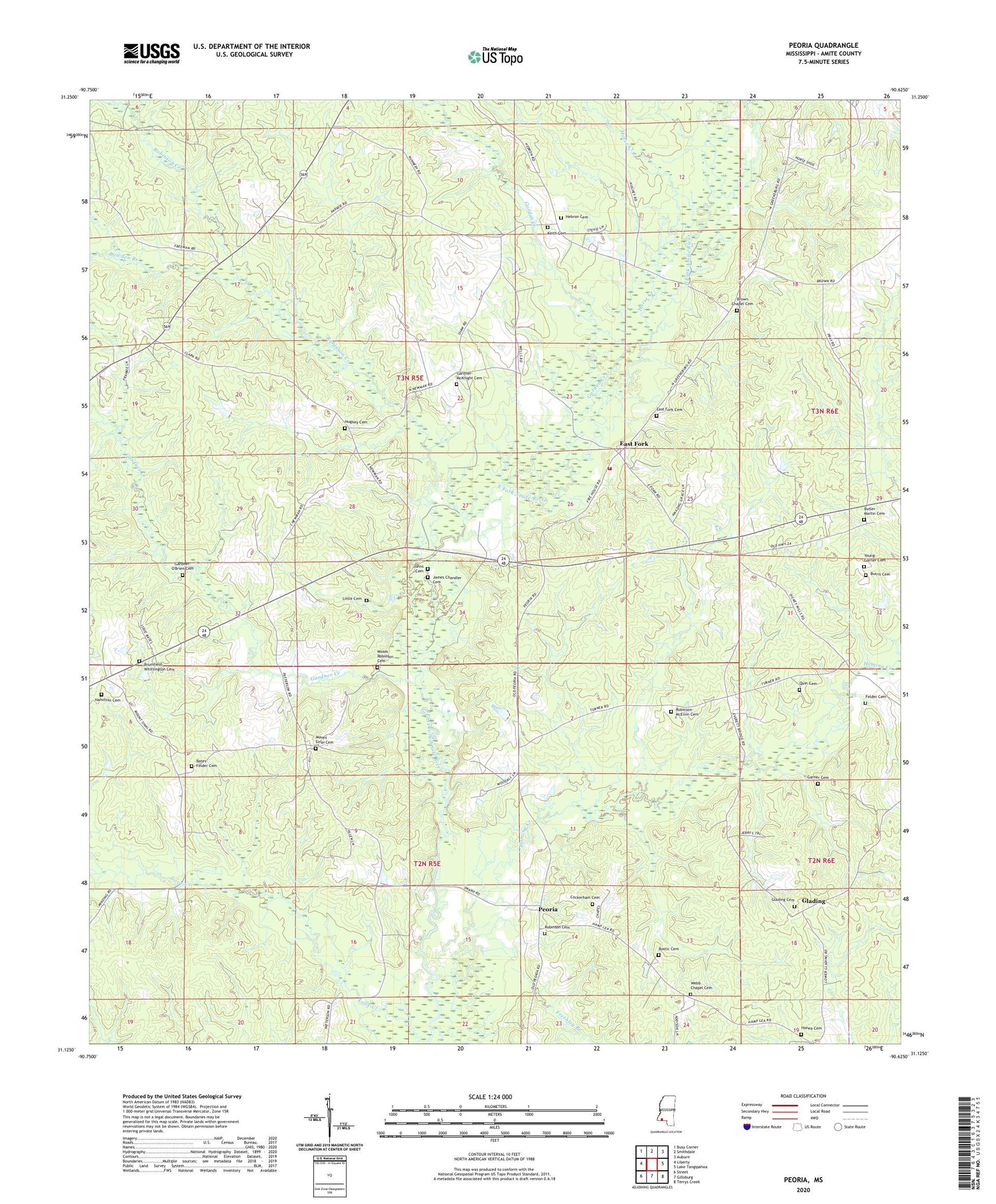 Peoria Mississippi US Topo Map Image