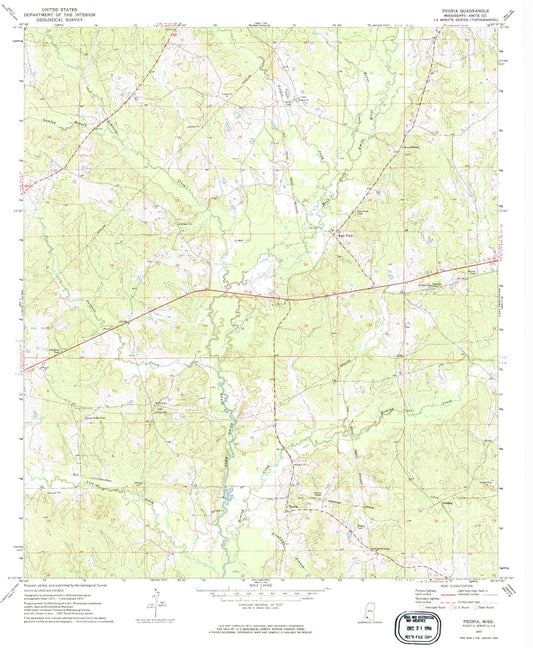 Classic USGS Peoria Mississippi 7.5'x7.5' Topo Map Image