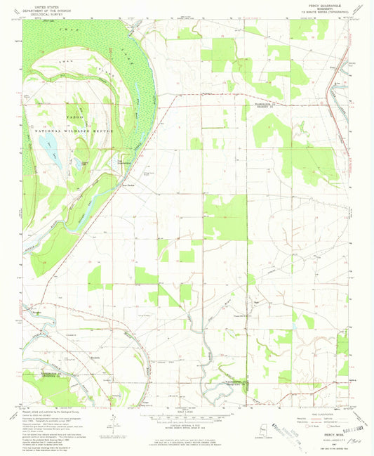 Classic USGS Percy Mississippi 7.5'x7.5' Topo Map Image