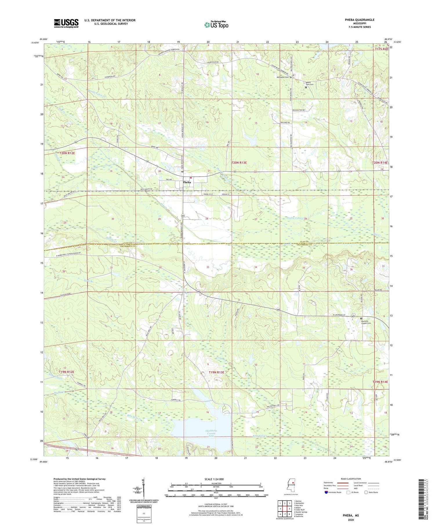 Pheba Mississippi US Topo Map Image