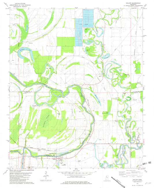 Classic USGS Philipp Mississippi 7.5'x7.5' Topo Map Image