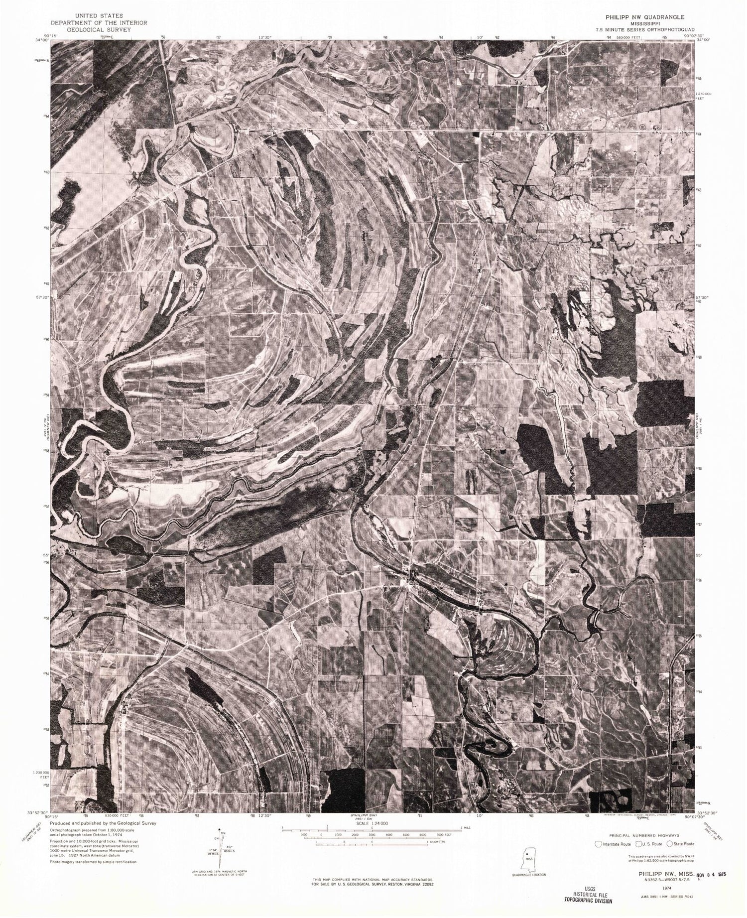 Classic USGS Tippo Mississippi 7.5'x7.5' Topo Map Image