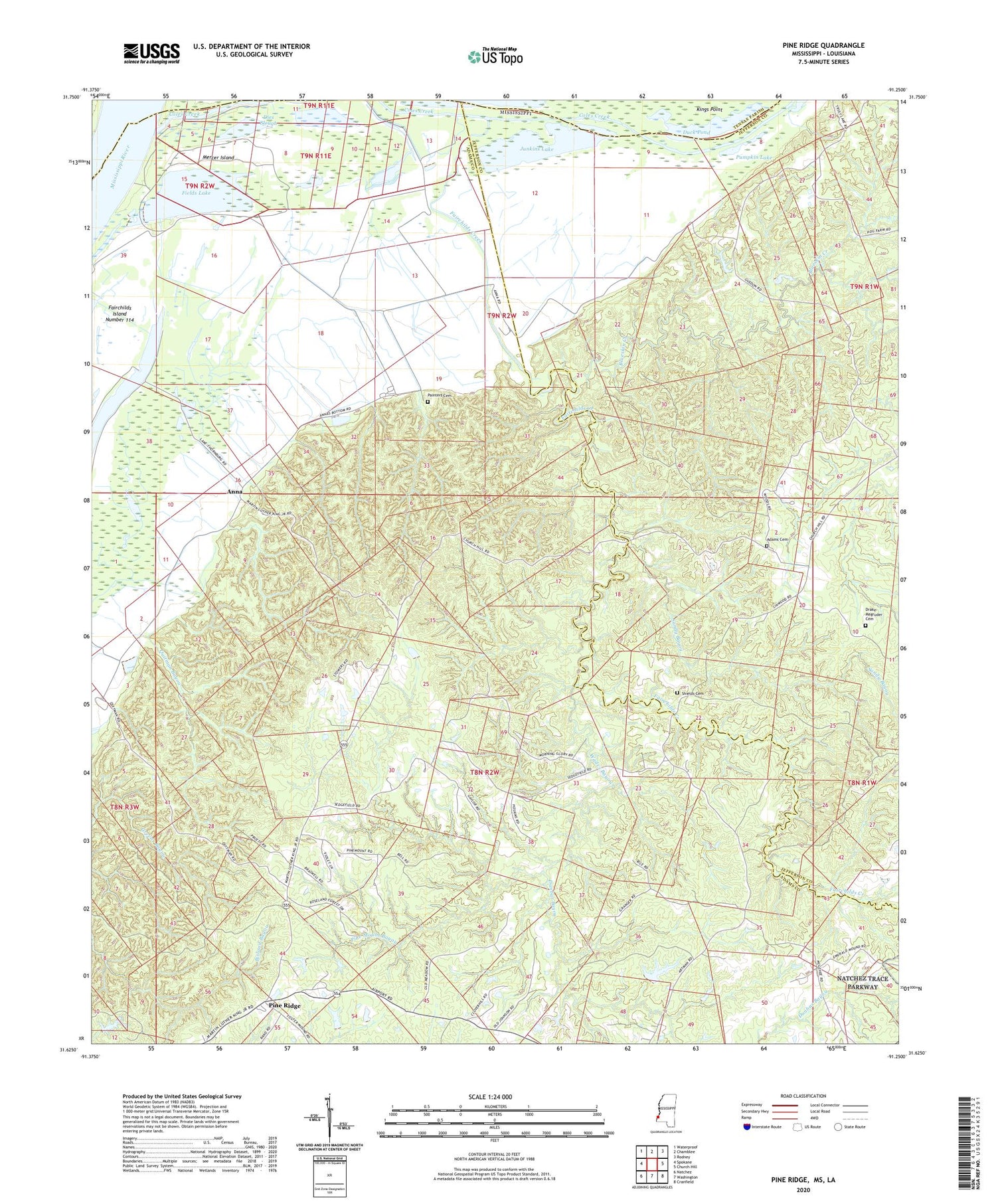 Pine Ridge Mississippi US Topo Map Image