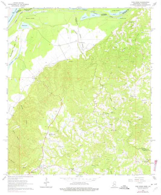Classic USGS Pine Ridge Mississippi 7.5'x7.5' Topo Map Image