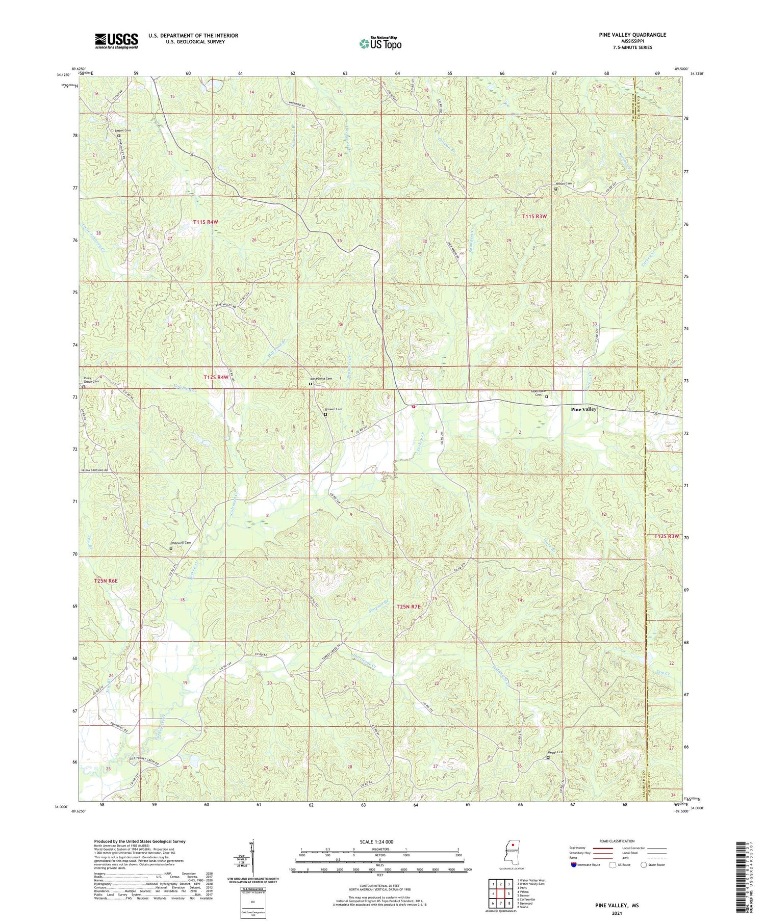 Pine Valley Mississippi US Topo Map Image
