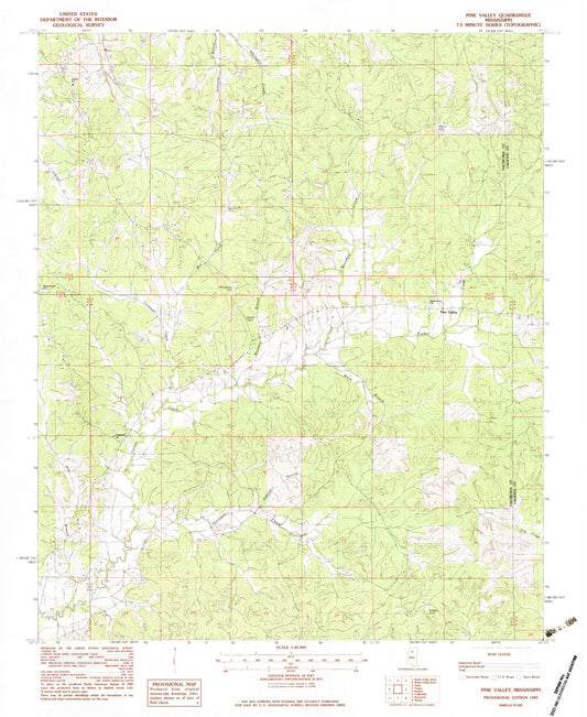 Classic USGS Pine Valley Mississippi 7.5'x7.5' Topo Map Image