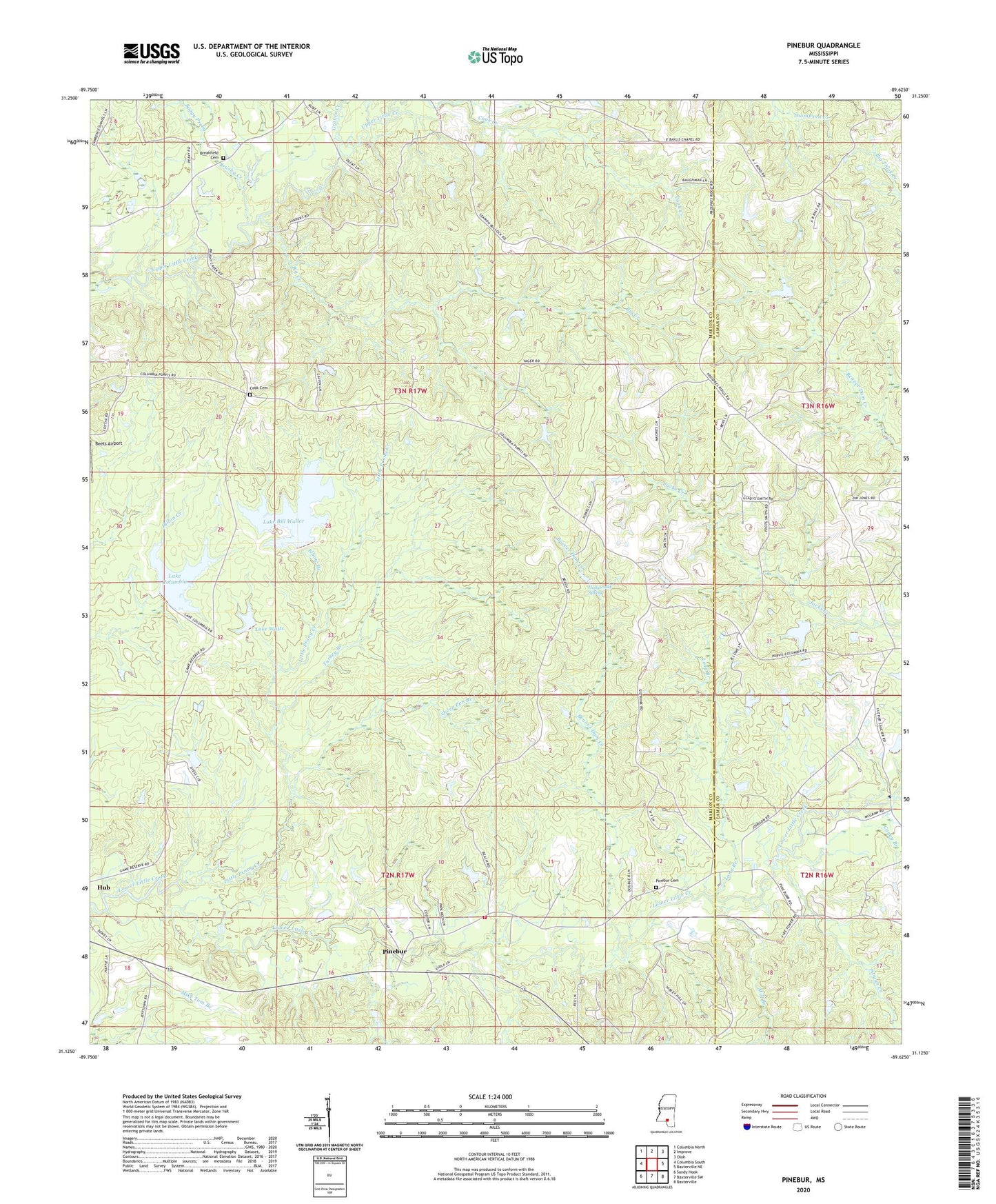 Pinebur Mississippi US Topo Map Image