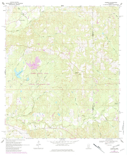 Classic USGS Pinebur Mississippi 7.5'x7.5' Topo Map Image