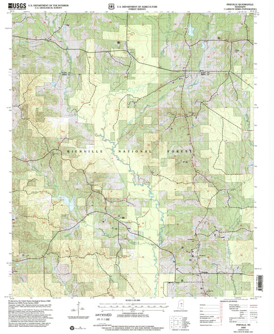 Classic USGS Pineville Mississippi 7.5'x7.5' Topo Map Image
