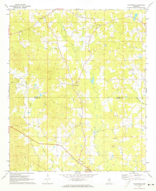 Classic USGS Plattsburg Mississippi 7.5'x7.5' Topo Map Image