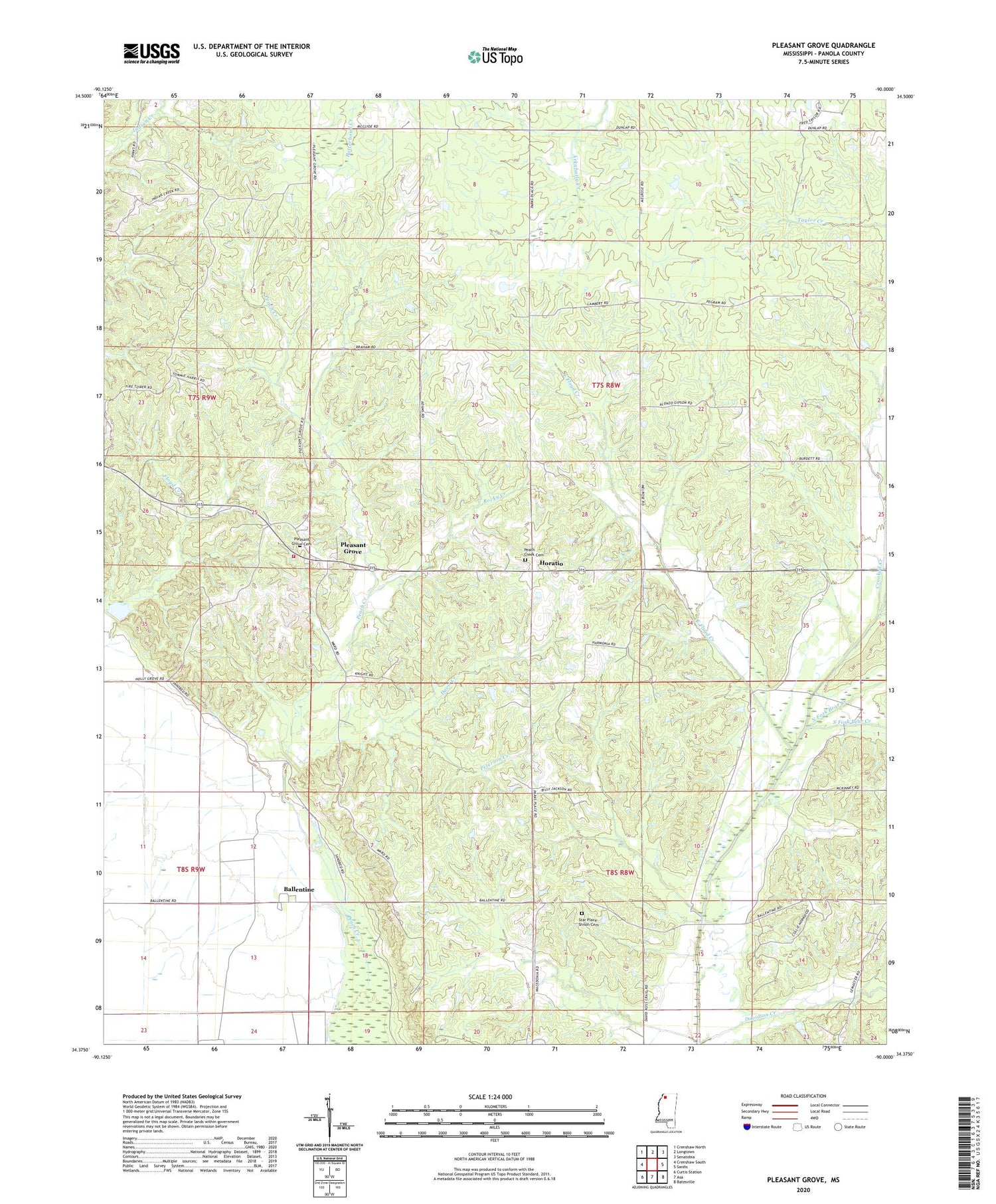 Pleasant Grove Mississippi US Topo Map Image