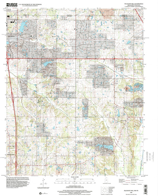 Classic USGS Pleasant Hill Mississippi 7.5'x7.5' Topo Map Image