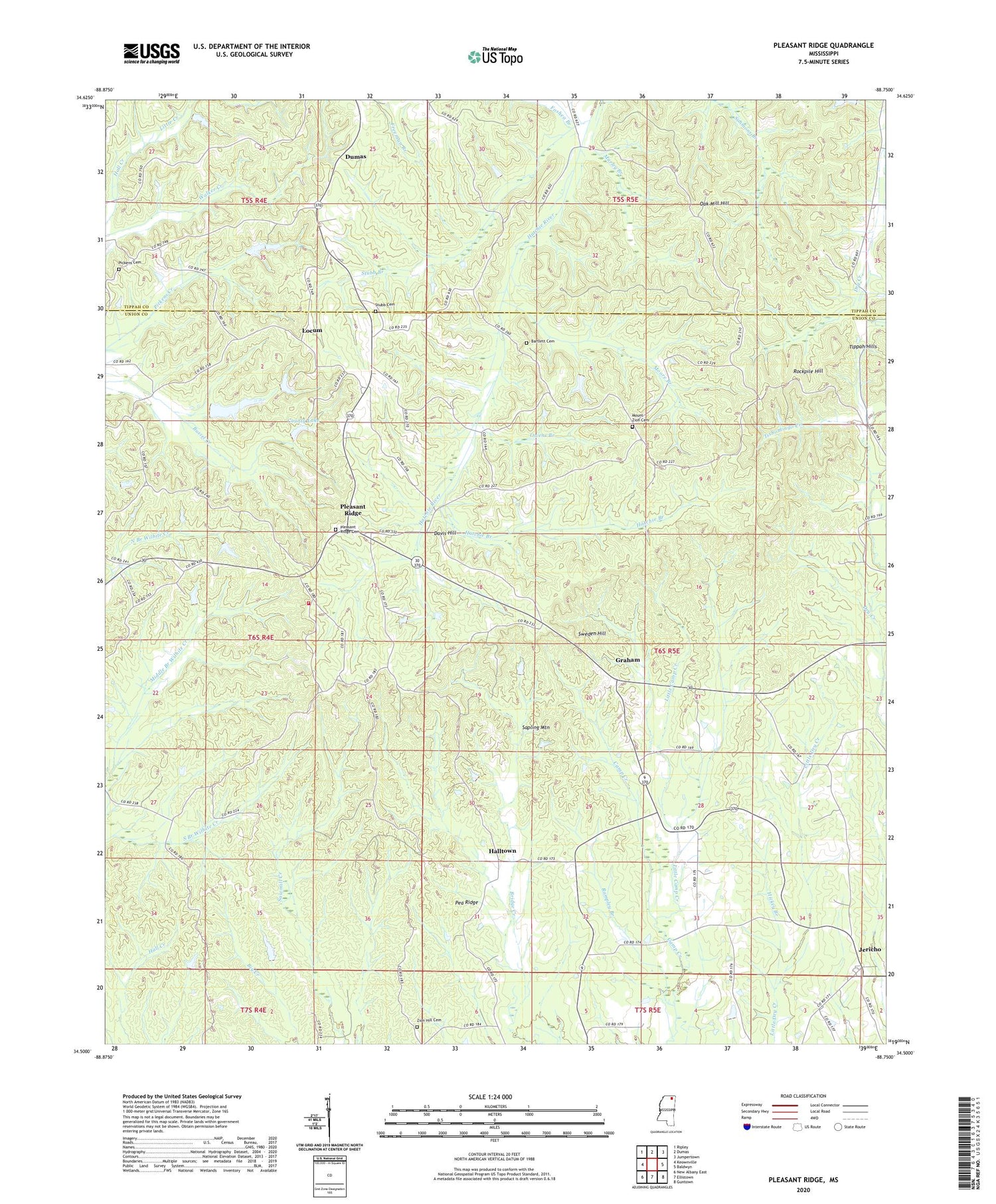 Pleasant Ridge Mississippi US Topo Map Image