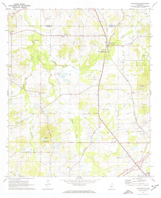 Classic USGS Pocahontas Mississippi 7.5'x7.5' Topo Map Image