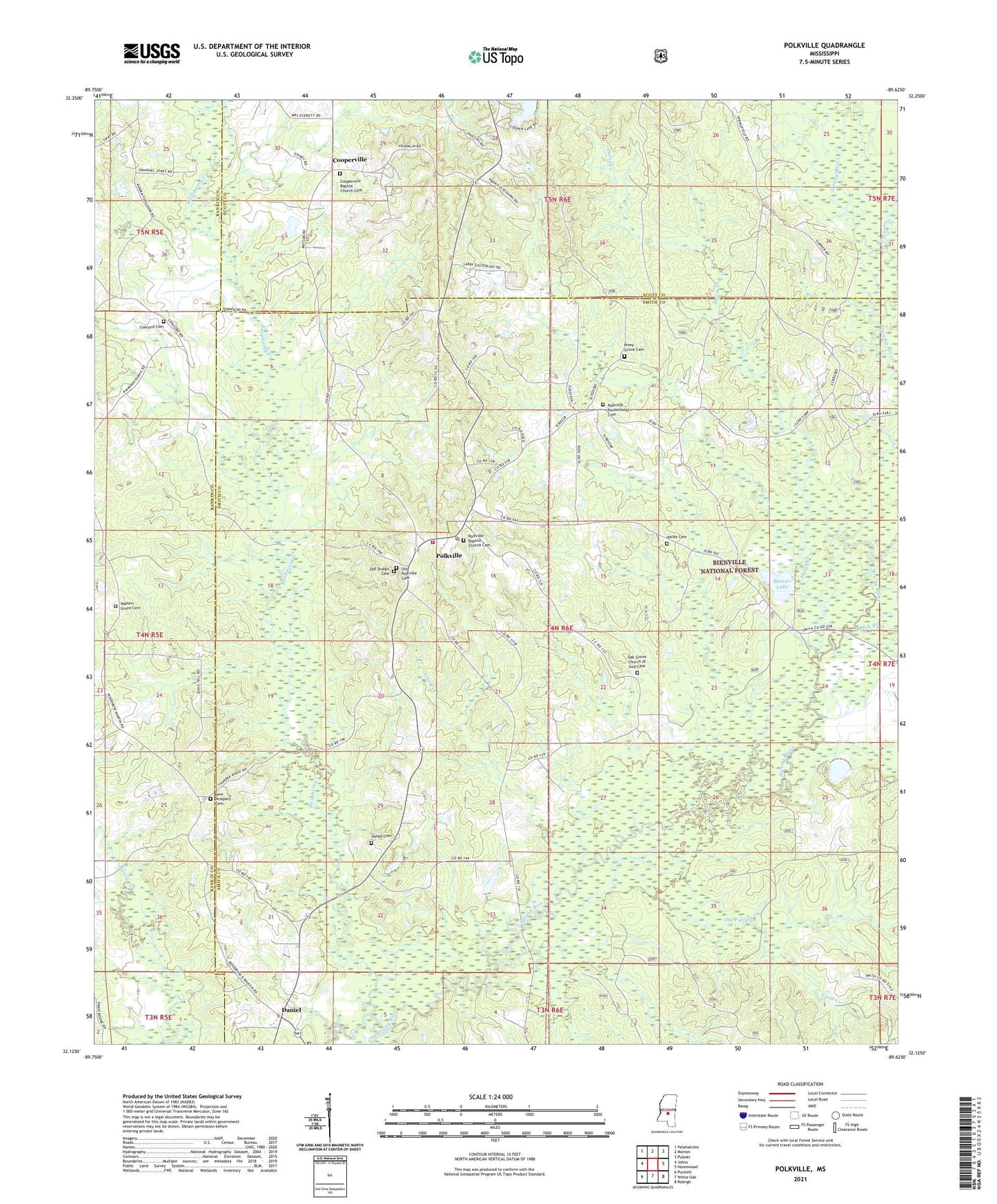 Polkville Mississippi US Topo Map Image
