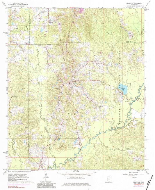 Classic USGS Polkville Mississippi 7.5'x7.5' Topo Map Image