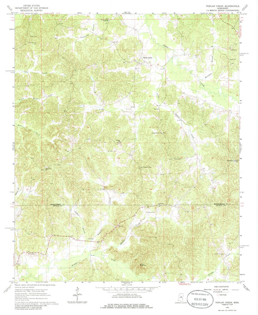 Classic USGS Poplar Creek Mississippi 7.5'x7.5' Topo Map Image