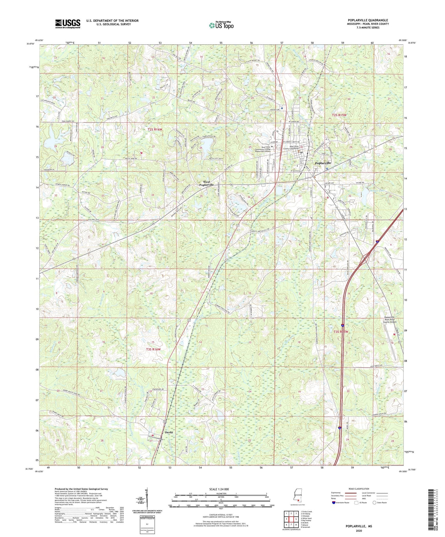 Poplarville Mississippi US Topo Map Image