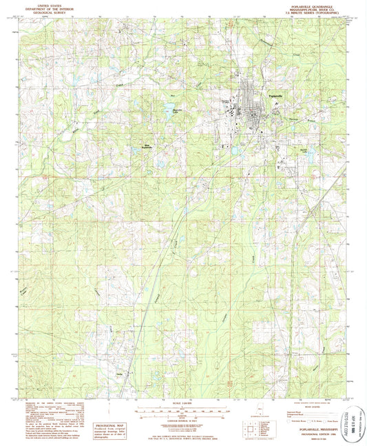 Classic USGS Poplarville Mississippi 7.5'x7.5' Topo Map Image