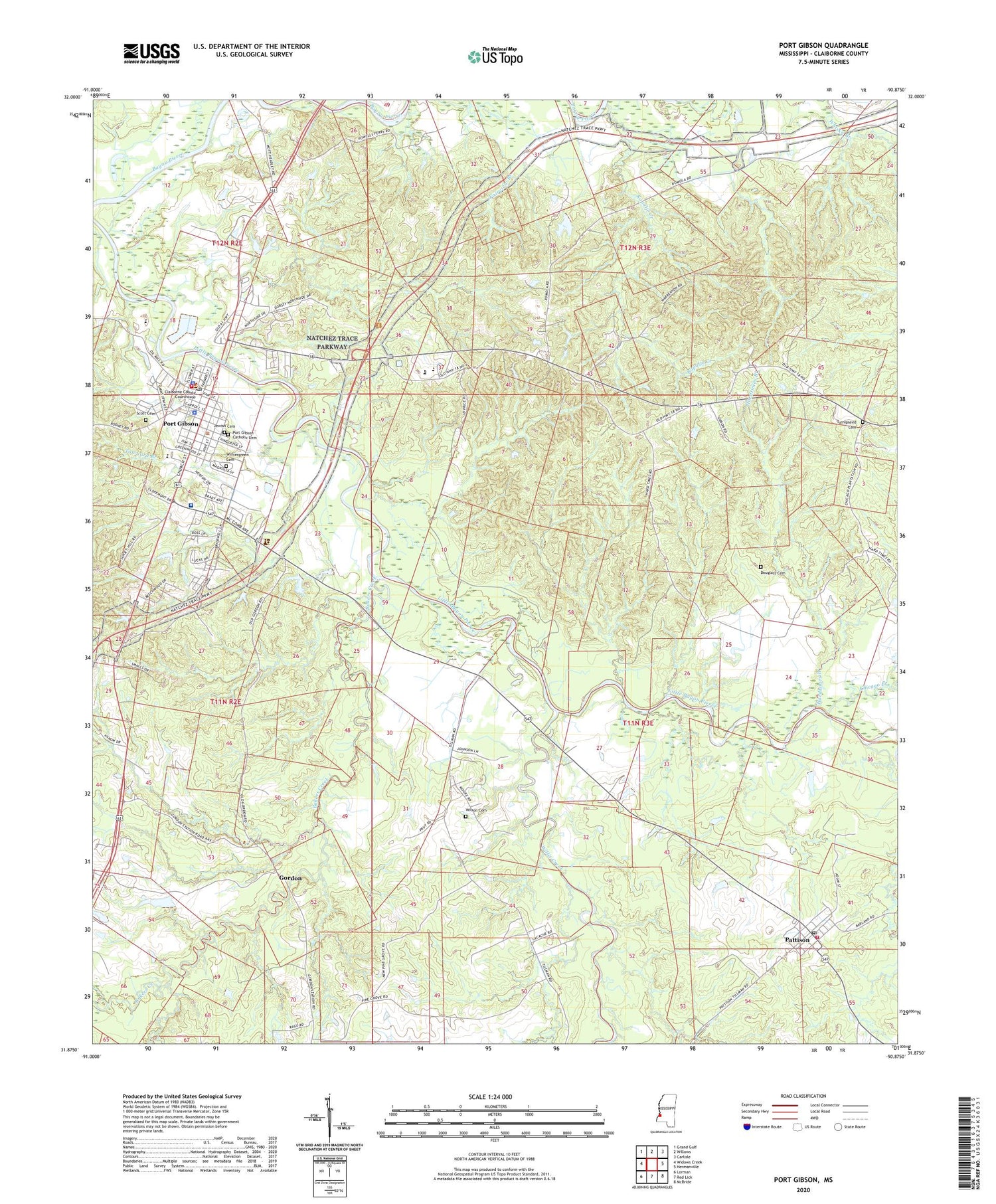 Port Gibson Mississippi US Topo Map Image