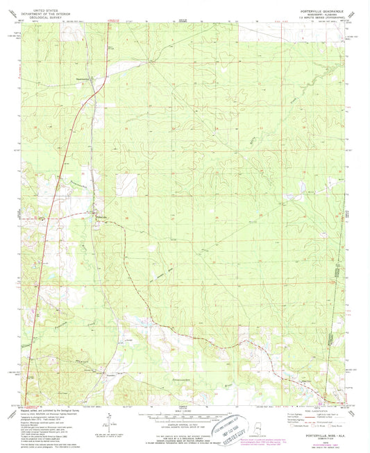 Classic USGS Porterville Mississippi 7.5'x7.5' Topo Map Image