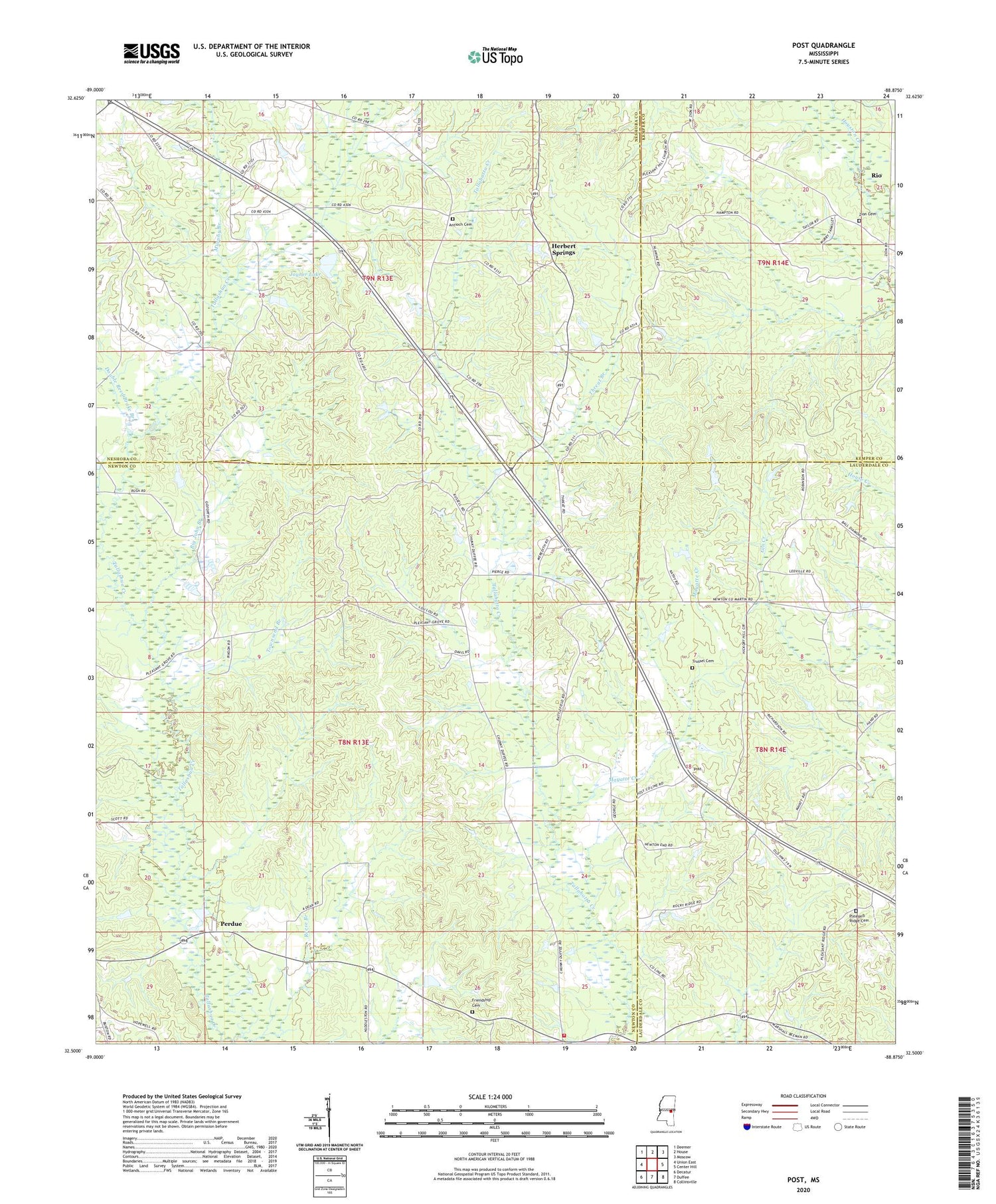 Post Mississippi US Topo Map Image