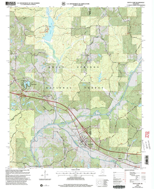 Classic USGS Potts Camp Mississippi 7.5'x7.5' Topo Map Image