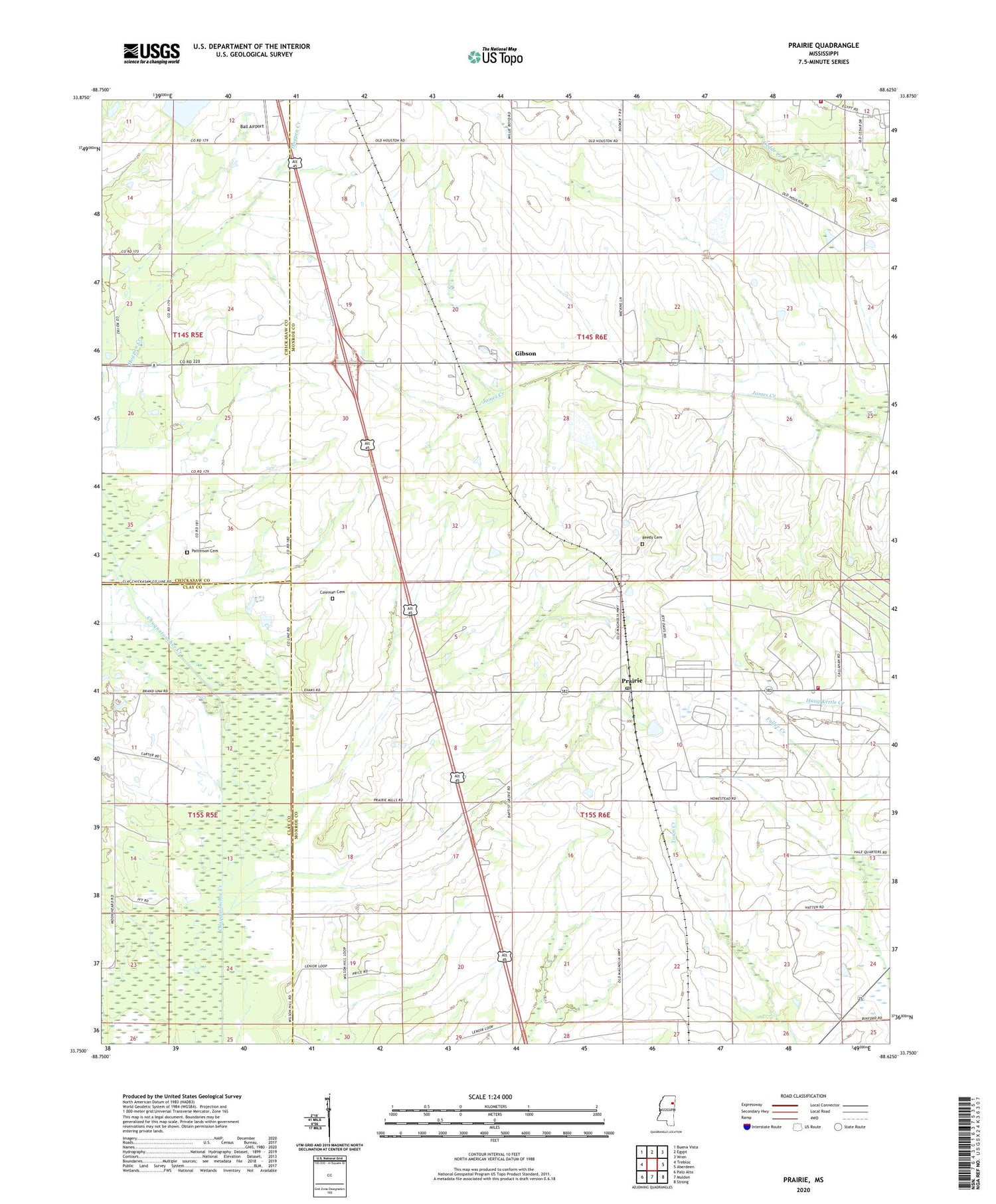 Prairie Mississippi US Topo Map Image