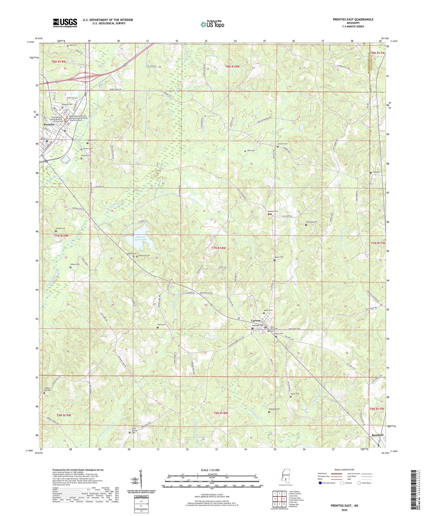 Prentiss East Mississippi US Topo Map Image