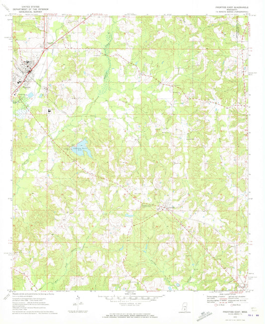 Classic USGS Prentiss East Mississippi 7.5'x7.5' Topo Map Image