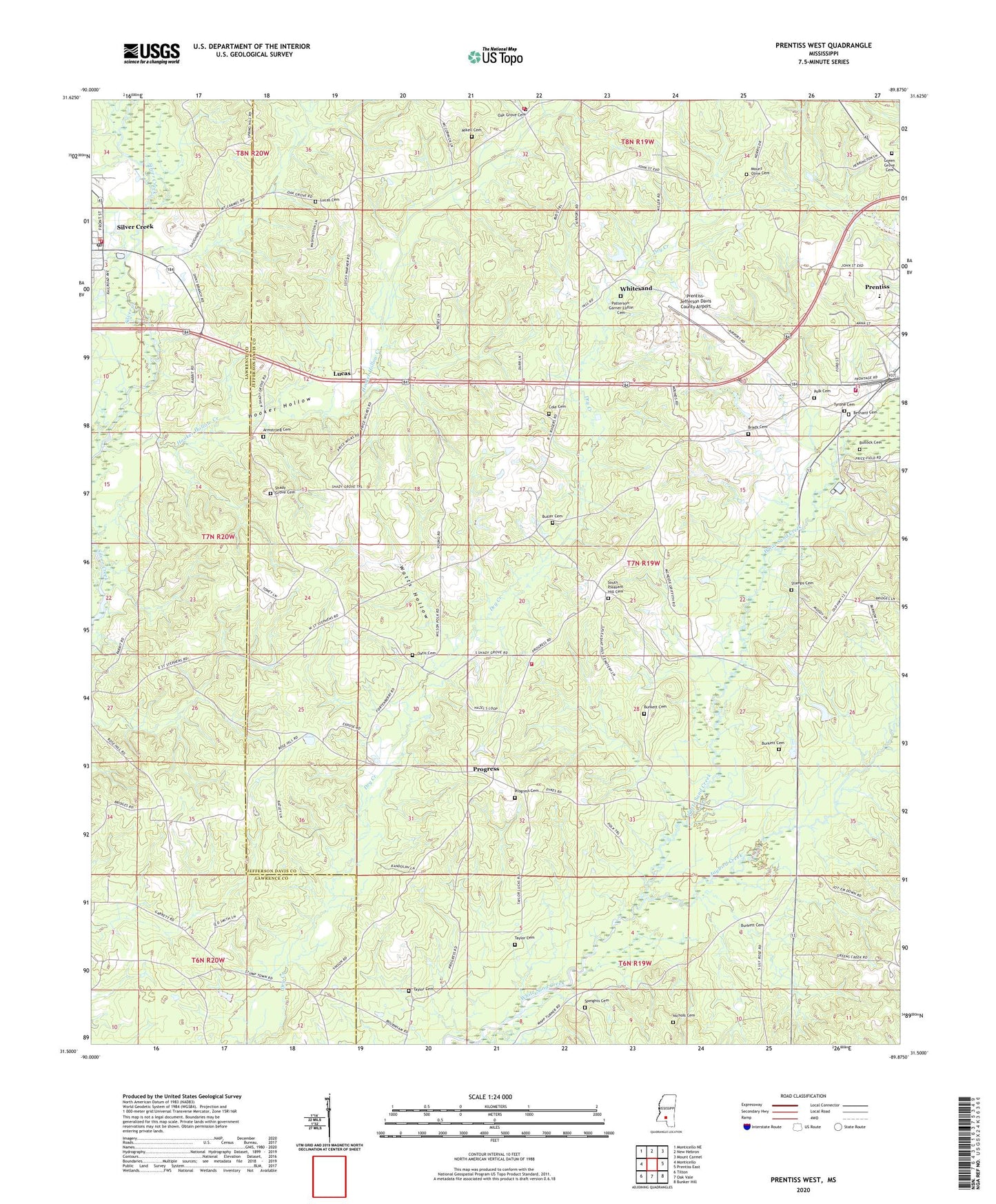 Prentiss West Mississippi US Topo Map Image