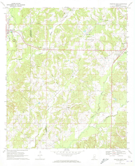 Classic USGS Prentiss West Mississippi 7.5'x7.5' Topo Map Image
